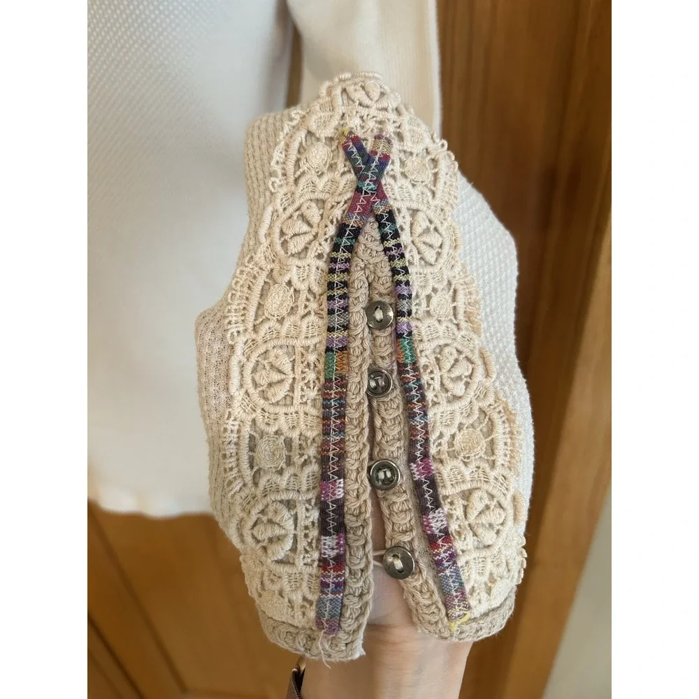 Free People Vintage Fiesta Meadow‎ Embellished Thermal Waffle Anthropologie M